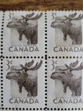 1953 Canada 3¢ Moose Stamp Sheet - Vintage Brown Print